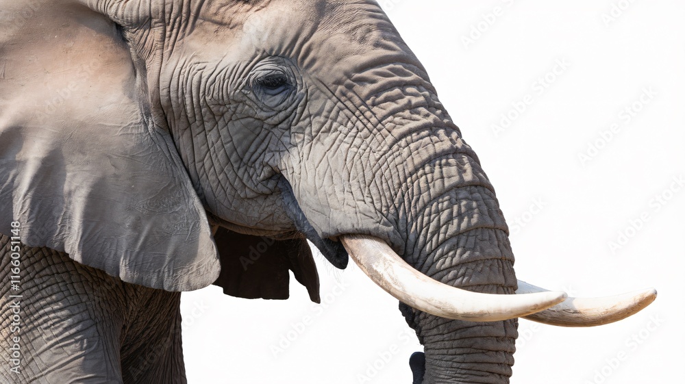 Obraz premium Elephant face from the side on a white background.