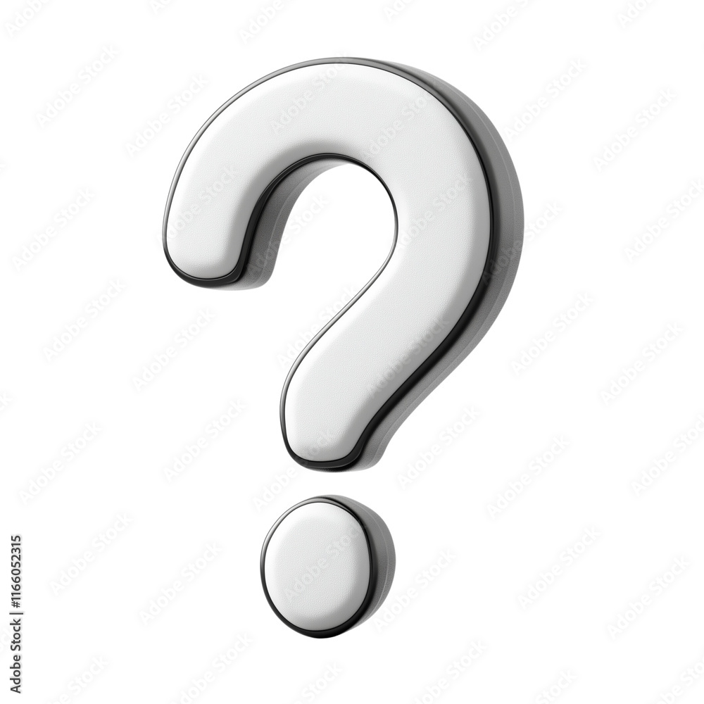 3d question mark icon with white color and black outline 3d question mark icon with white color and black outline