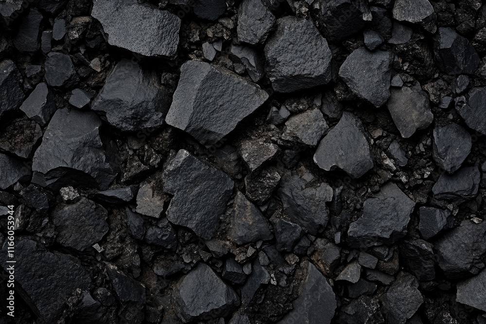 A pile of black rocks sits on top of a pile of soil A pile of black rocks sits on top of a pile of soil