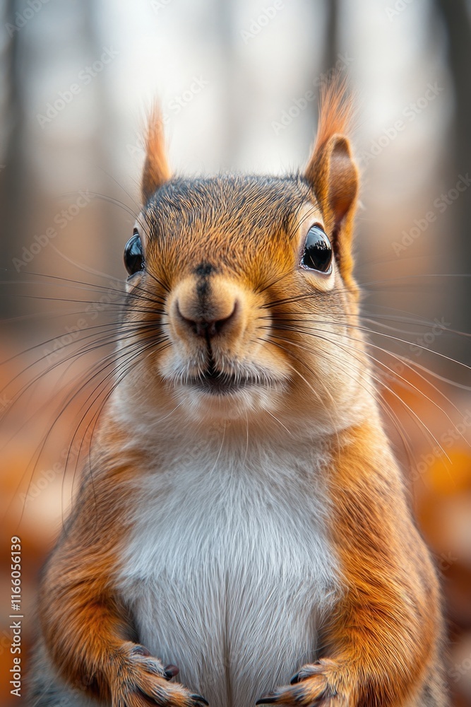 Obraz premium A close-up view of a squirrel sitting on a tree stump, looking alert and curious