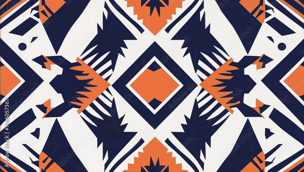 Abstract geometric art with bold orange, navy, and white patterns. Abstract geometric art with bold orange, navy, and white patterns.