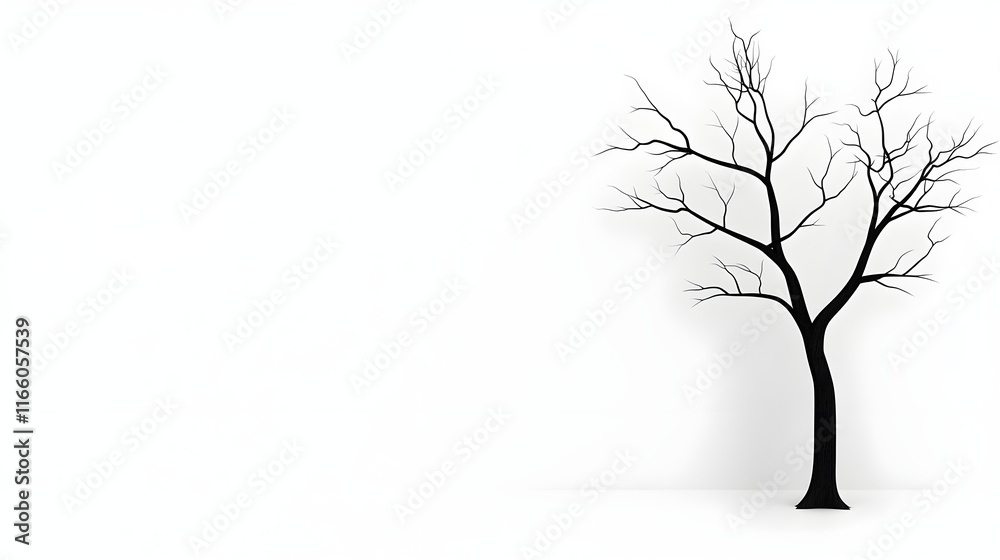 Obraz premium Bare Tree Silhouette on White Background in December