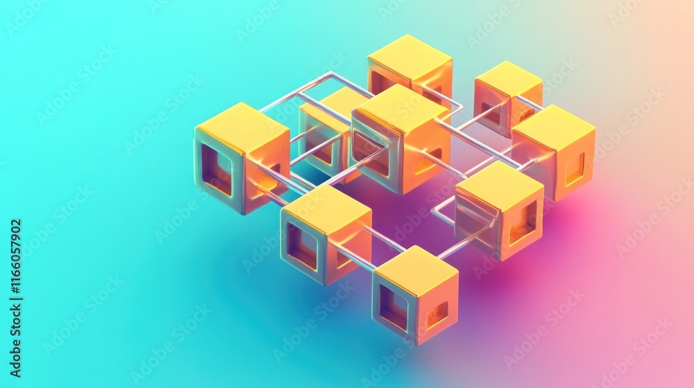 Abstract 3D structure with interconnected cubes on a gradient background. Abstract 3D structure with interconnected cubes on a gradient background.