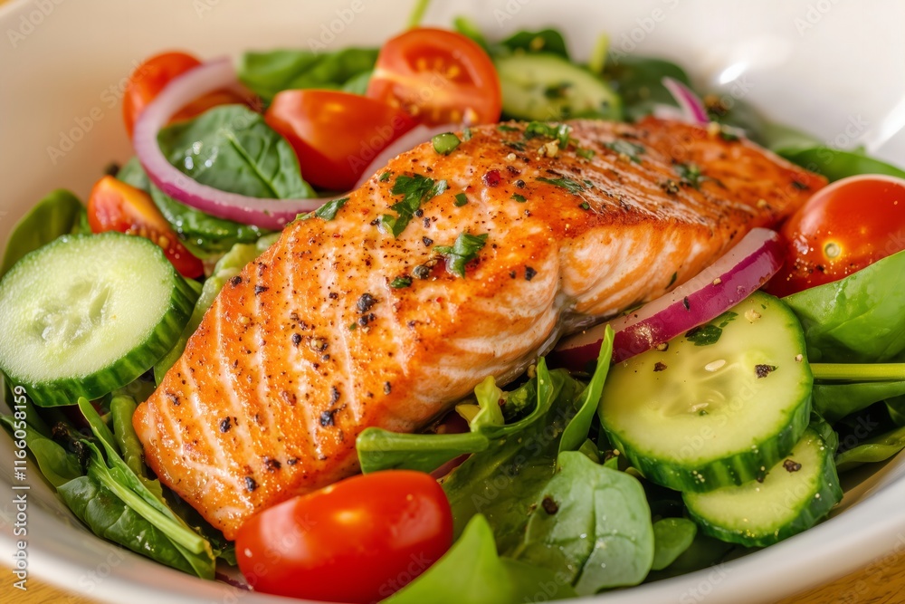 new year diet goals nutritious salmon salad featuring a fillet of roasted salmon, fresh spinach, cucumber, cherry tomatoes, red onion, and sliced avocado, seasoned with cracked pepper new year diet goals nutritious salmon salad featuring a fillet of roasted salmon, fresh spinach, cucumber, cherry tomatoes, red onion, and sliced avocado, seasoned with cracked pepper