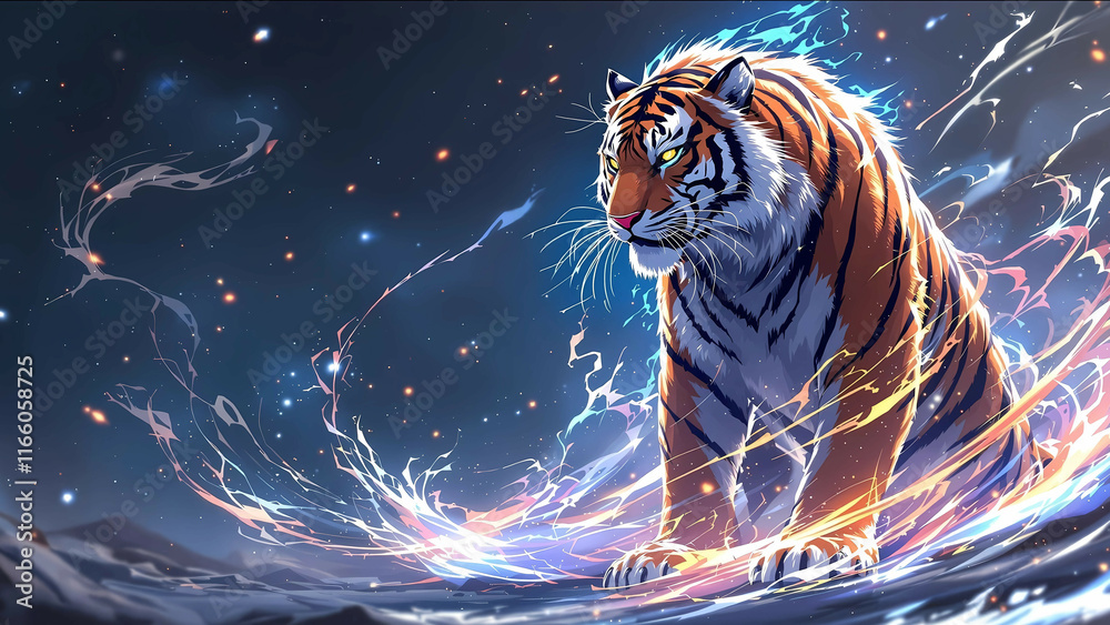 custom made wallpaper toronto digitalMajestic Cosmic Tiger with Fur Glowing in Cosmic Light