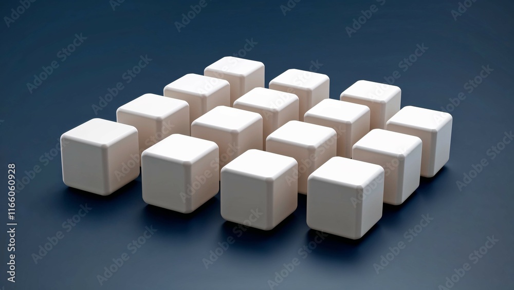 Abstract geometric composition with white cubes arranged on a black background Abstract geometric composition with white cubes arranged on a black background