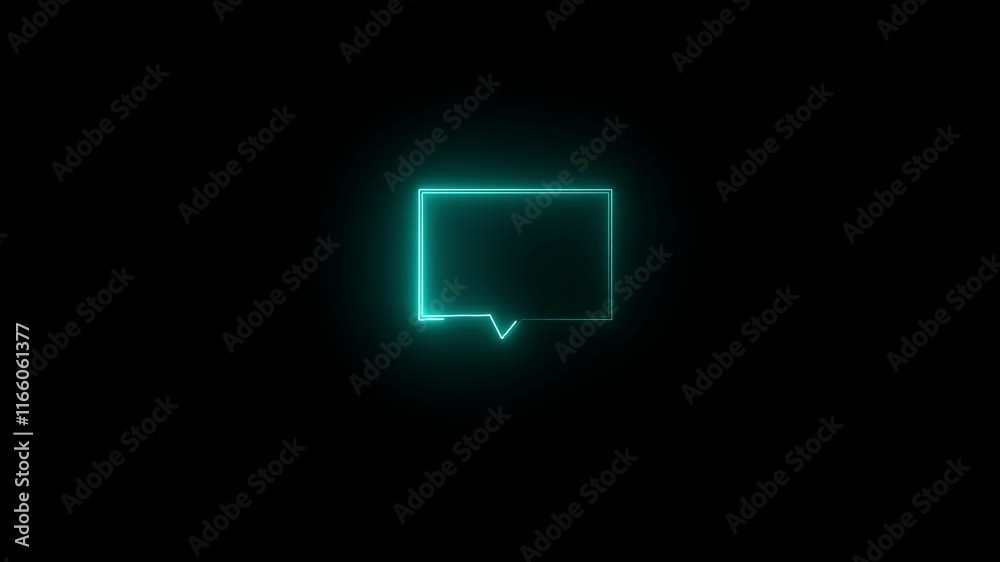 message icon animation. Neon text message icon glowing animation black background.