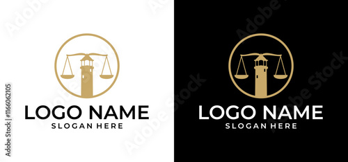 Vector logo template for law firms. Illustration of a modern lighthouse. Creative ideas for lawyer logos. Maritime signs.