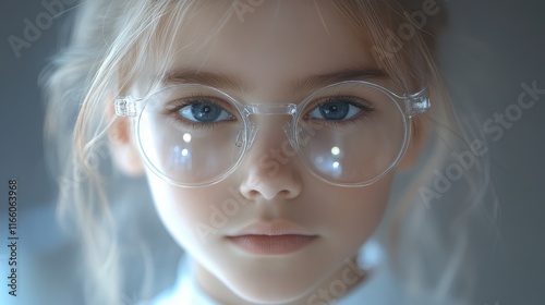 Young Girl with Glasses Engaged in Creative Learning Through Hands-On Science Experiments in a Bright and Inspiring Educational Environment photo