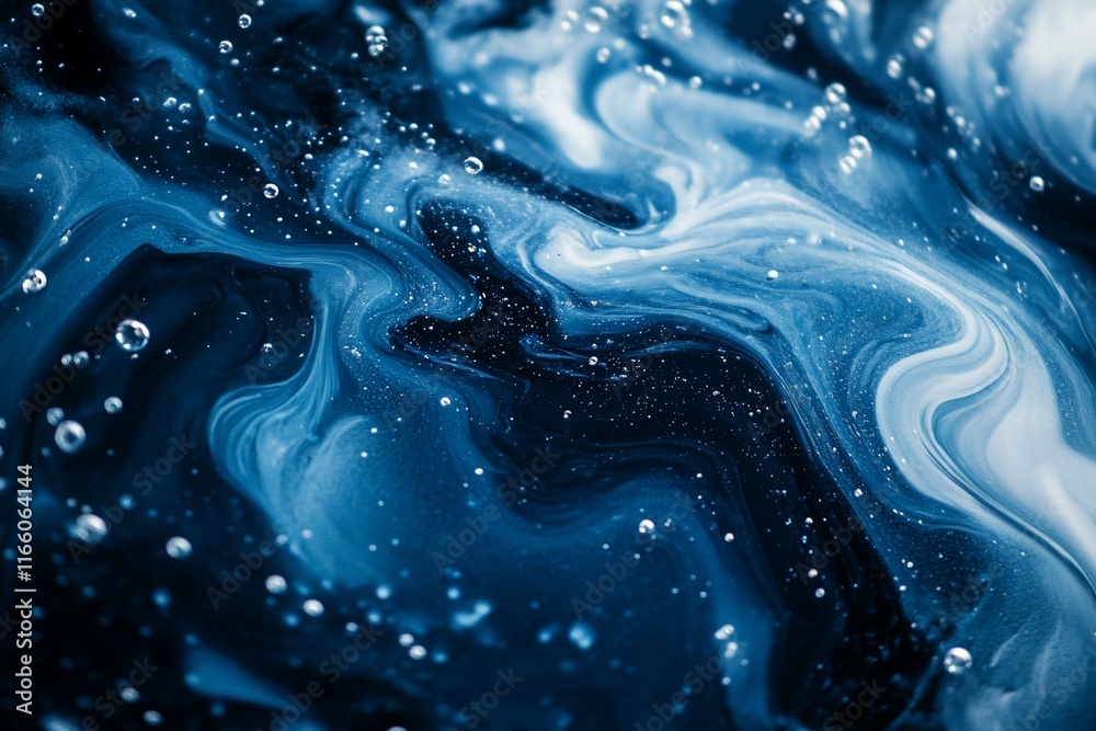 Abstract swirling blue and white paint with bubbles. Abstract swirling blue and white paint with bubbles.