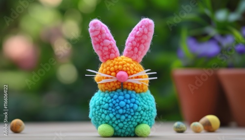 Fluffy Easter Bunny Craft With Pom Poms: A Fun And Creative Way To Make Adorable Bunnies With Colorful Pom Poms! photo