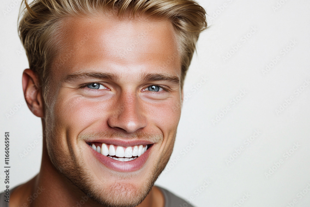 Smiling young man with blonde hair in close-up Smiling young man with blonde hair in close-up