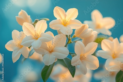 A bundle of white flowers with green leaves, perfect for various designs and arrangements