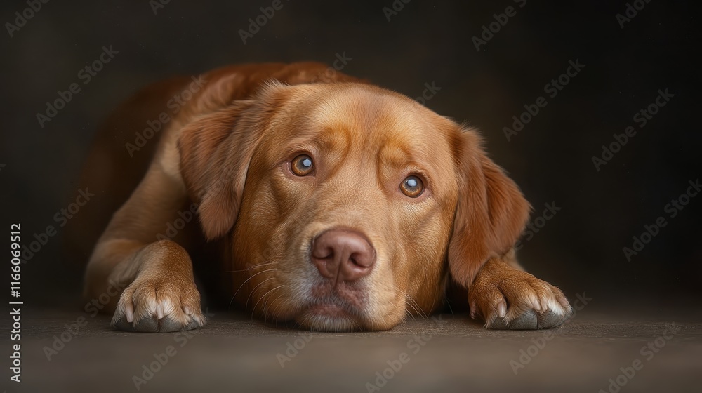 A serene portrait of a Labrador dog with a thoughtful expression, showcasing its gentle gaze and warm fur, creating an emotional connection with viewers. A serene portrait of a Labrador dog with a thoughtful expression, showcasing its gentle gaze and warm fur, creating an emotional connection with viewers.