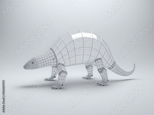 Wireframe Model of a Prehistoric Armadillo-like Creature: 3D Render AI Generated photo