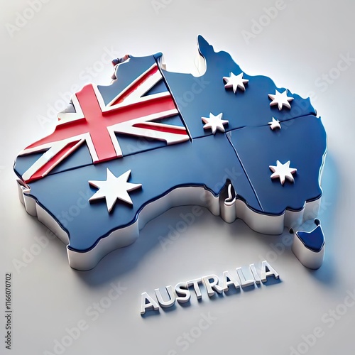 australia map with a flag isolated on a grey background.
