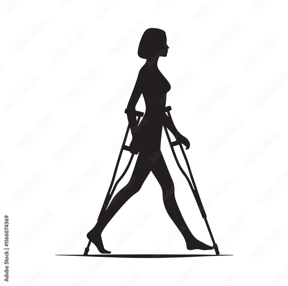 Woman Walking With Crutches silhouette vector illustration Woman Walking With Crutches silhouette vector illustration