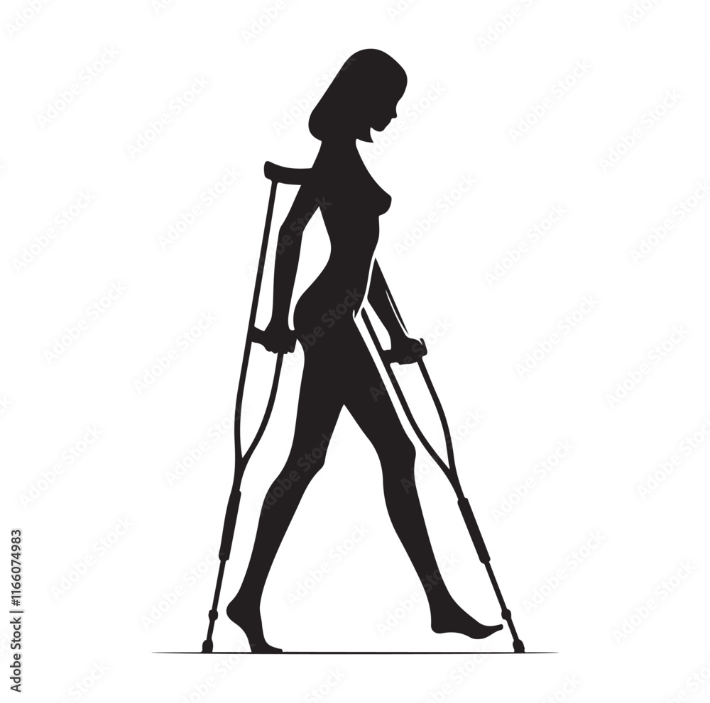 Woman Walking With Crutches silhouette vector illustration Woman Walking With Crutches silhouette vector illustration