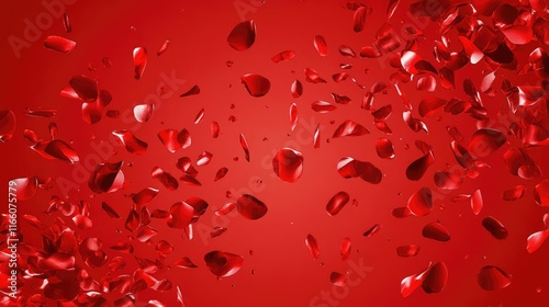 Shiny red glitter confetti and bokeh lights on blurred abstract background. website banner. Abstract background with red confetti falling on holiday party for holiday, valentine's day or carnival.