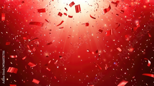 Shiny red glitter confetti and bokeh lights on blurred abstract background. website banner. Abstract background with red confetti falling on holiday party for holiday, valentine's day or carnival.