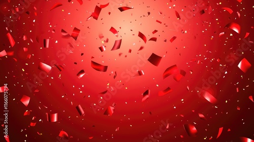 Shiny red glitter confetti and bokeh lights on blurred abstract background. website banner. Abstract background with red confetti falling on holiday party for holiday, valentine's day or carnival.