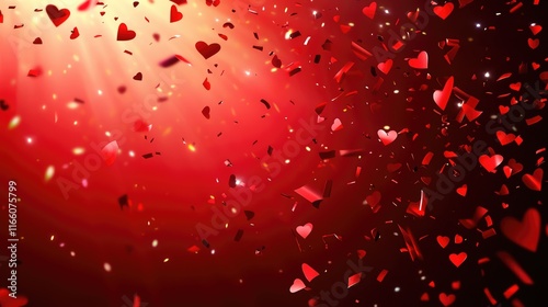Shiny red glitter confetti and bokeh lights on blurred abstract background. website banner. Abstract background with red confetti falling on holiday party for holiday, valentine's day or carnival.