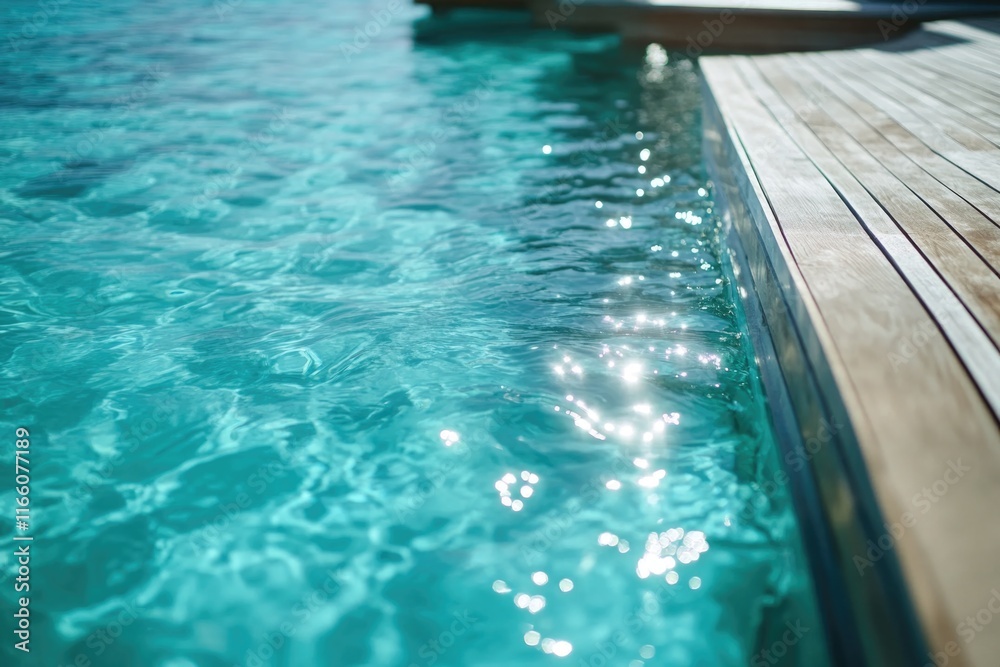 Obraz premium A pool with a dock and a boat floating on the surface of the water