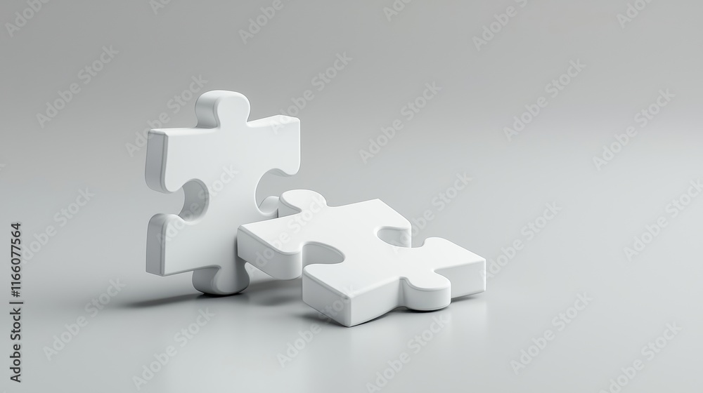 Two white puzzle pieces on a clean, light gray surface, symbolizing connection and problemsolving