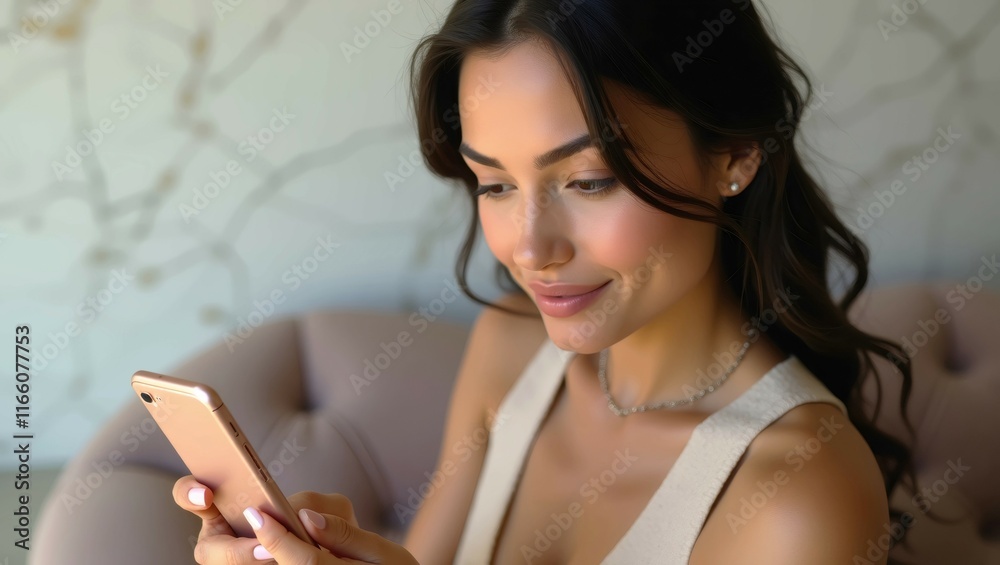 Fototapeta premium Smiling Woman using Smartphone 