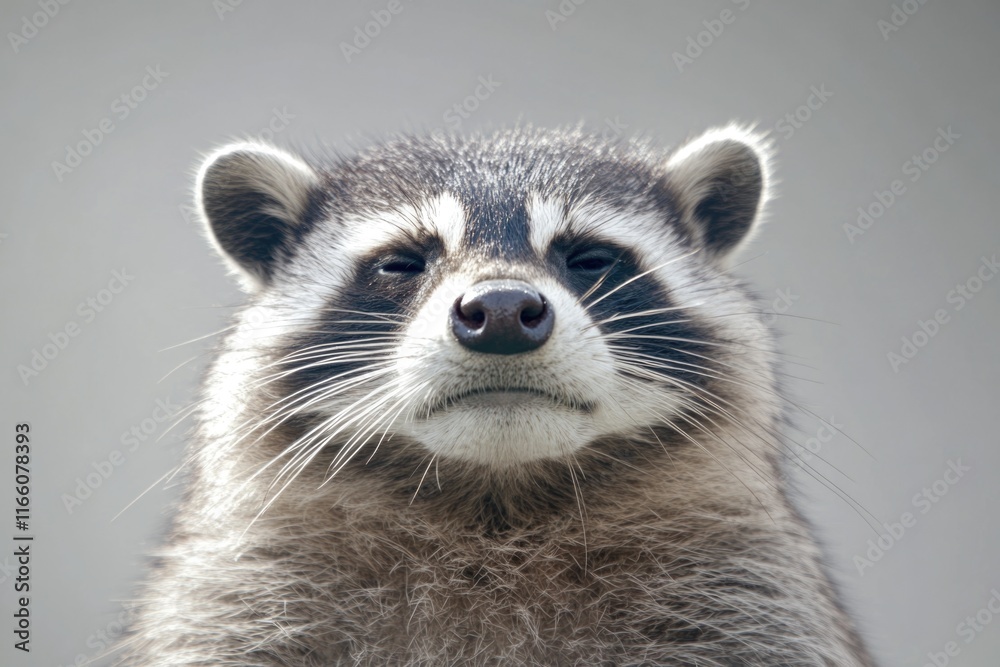 Obraz premium Close-up of a curious raccoon examining the lens