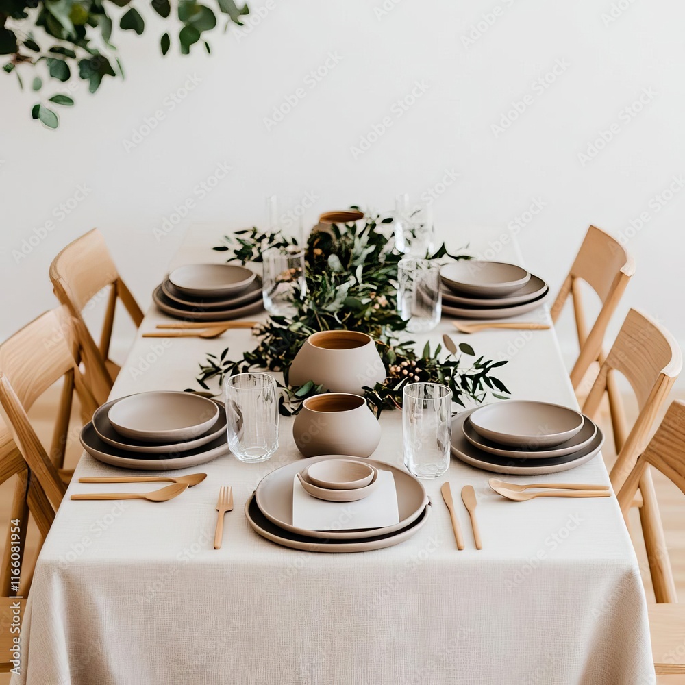 Neutral Thanksgiving table featuring taupe linens and minimalistic pottery, theme earthy refinement Neutral Thanksgiving table featuring taupe linens and minimalistic pottery, theme earthy refinement