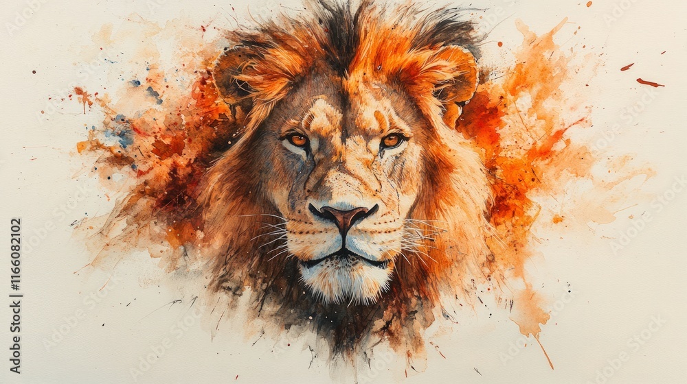 Fototapeta premium Watercolor painting of a majestic lion's head.