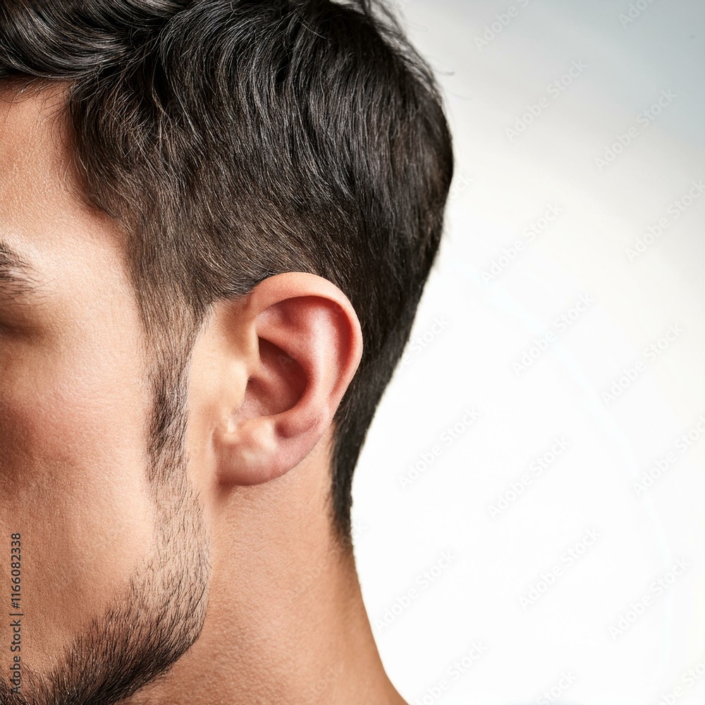 Obraz premium handsome man, detail of left ear, AI generated