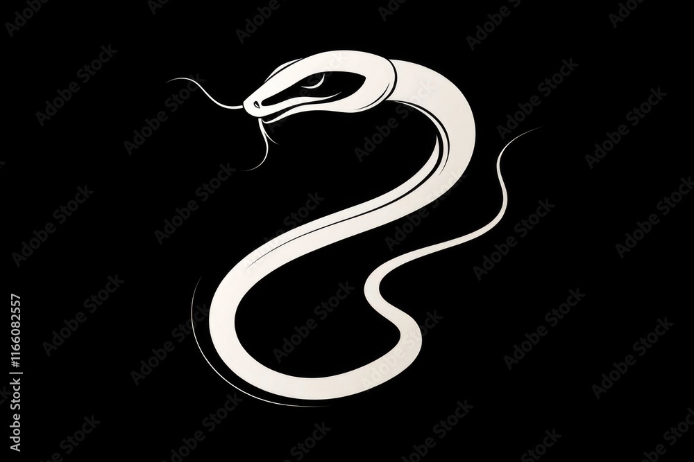 Obraz premium A white snake coiled on a dark black surface
