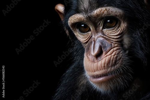 A close-up shot of a monkey's face against a dark background photo