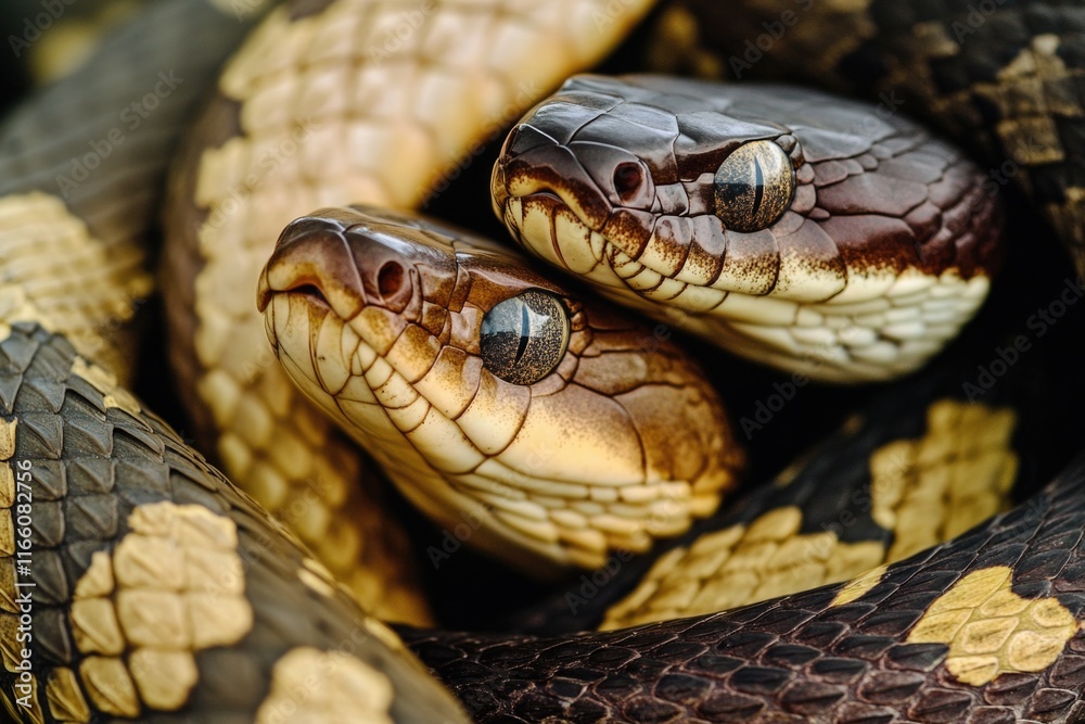 A close-up view of a snake's head with its eyes open, suitable for use in scientific or educational contexts A close-up view of a snake's head with its eyes open, suitable for use in scientific or educational contexts
