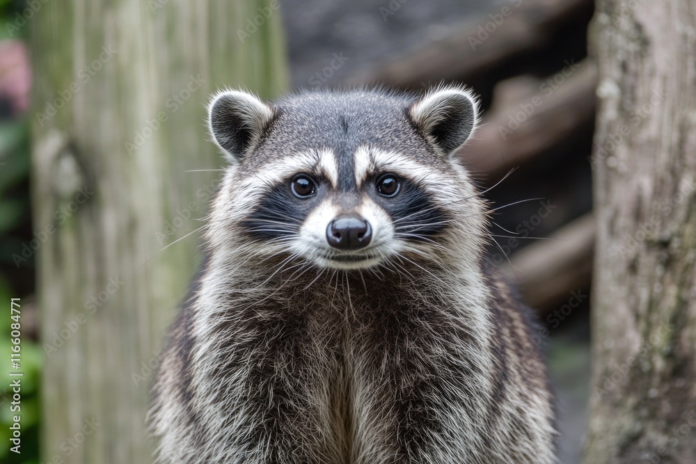 A raccoon looking directly at the camera with curious expression A raccoon looking directly at the camera with curious expression