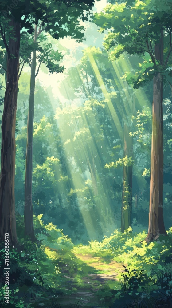 Obraz premium Sunlight Streaming Through a Serene Forest