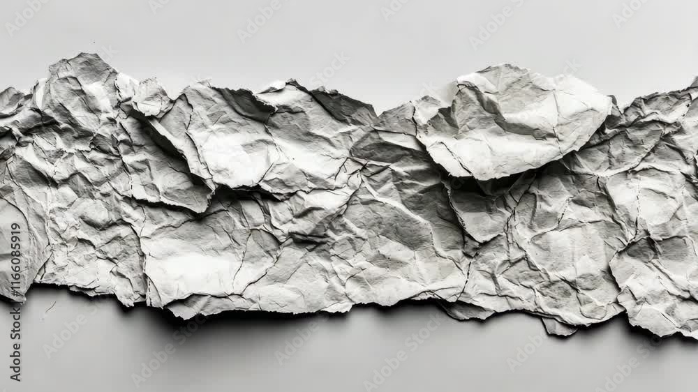 Crumpled white paper creating texture and depth on a minimalist background