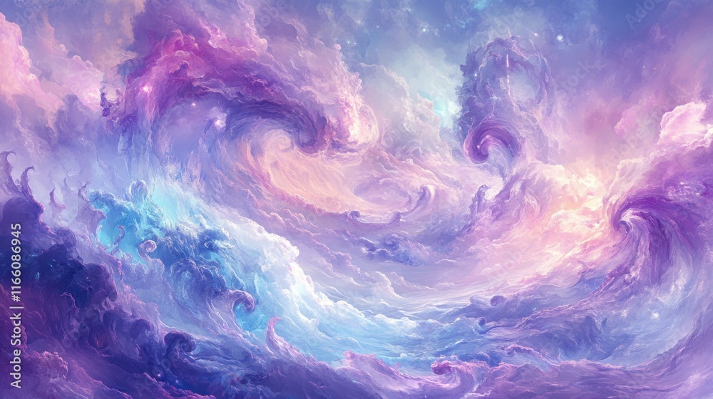 Fototapeta premium Swirling Clouds in Soft Purple and Blue Gradients