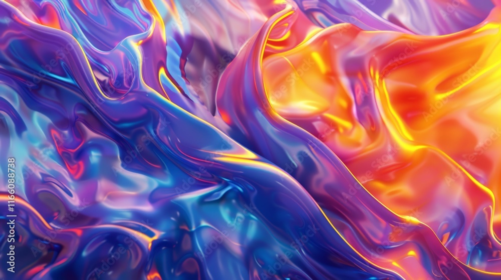 Obraz premium Colorful iridescent fluid creating abstract shapes with vivid colors, perfect for a wallpaper or background