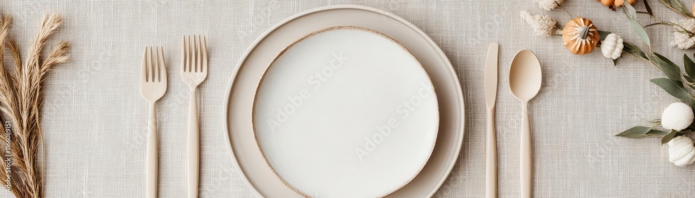 Thanksgiving table featuring muted natural textures and delicate seasonal decor, concept organic harmony Thanksgiving table featuring muted natural textures and delicate seasonal decor, concept organic harmony