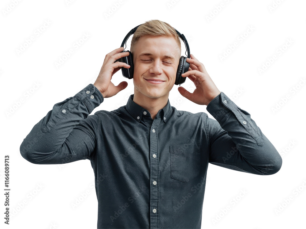 Stylish Individual with Headphones, Fully Engaged in Music Stylish Individual with Headphones, Fully Engaged in Music