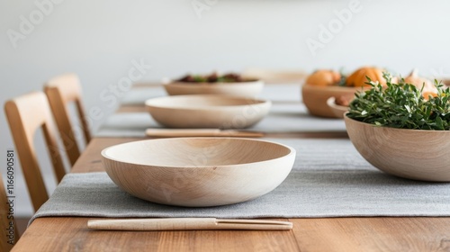 Wallpaper Mural Thanksgiving table styled with raw wood bowls and natural textures, focus grounded refinement Torontodigital.ca
