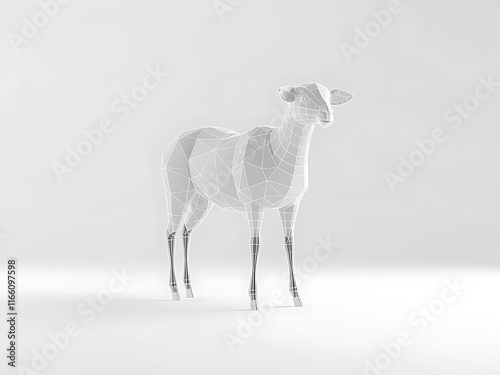 Ethereal White Sheep: A 3D Rendered Model on a Minimalist Background AI Generated photo