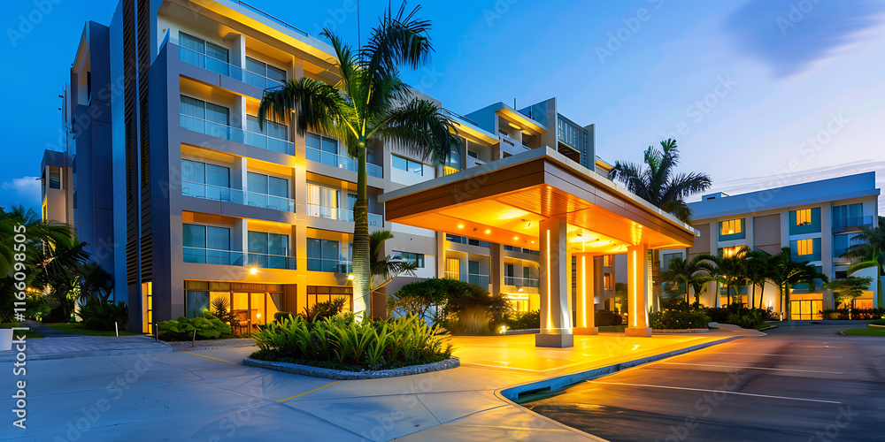 Obraz premium Architectural Design Featuring Palm Trees and Canopy