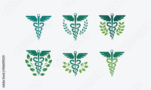 Collection of caduceus illustrations composted with poisonous snakes, easily editable.