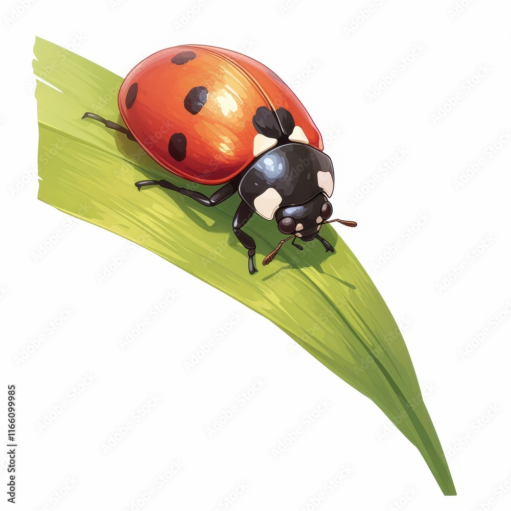 Fototapeta premium A colorful ladybug perched on a green leaf, showcasing nature's beauty.