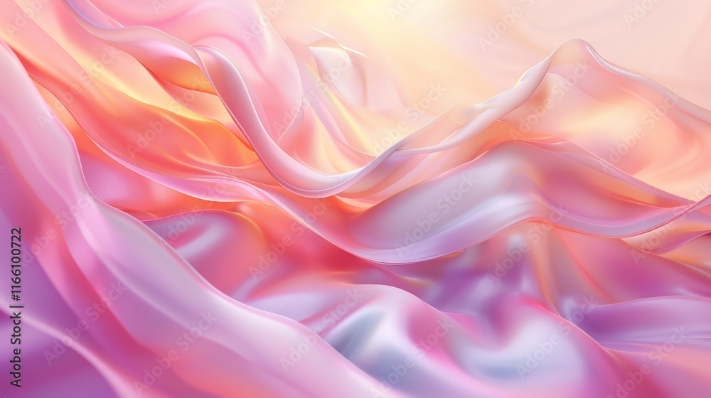 Obraz premium Elegant pink and gold silk fabric flowing and waving in the wind, creating an abstract and luxurious wallpaper background