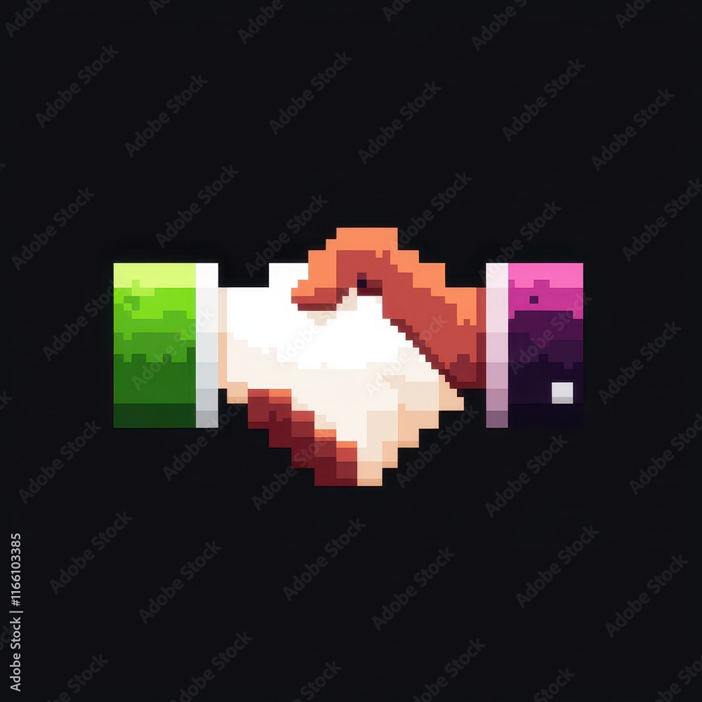 Obraz premium Pixel Art Handshake Collaboration Deal Partnership Agreement